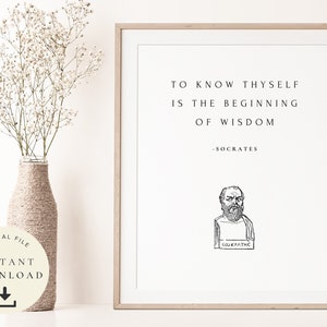Socrates Sculpture, Ancient Greek Print, Philosophy Poster, Ancient Wisdom Words, Greece Quote, Motivational Art, Gift for Philosopher Wall