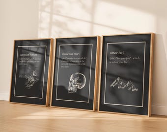 Marcus Aurelius Wall Art, Stoic Download, Summum Bonum Poster, Memento Mori Motivation, Stoicism Print, Amor Fati Gift, Set of 3 Quotes