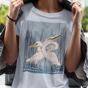 Egret Knot Camiseta unisex japonesa, ukiyo-e, grabado en madera, naturaleza, humedales, paisaje, dibujos animados, fresco, amor, místico, regalo