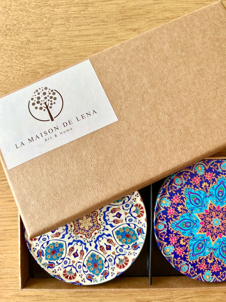 Set of 6 mandala coasters/Mediterranean/Turkish/Cadeau-Set of 6 coasters/Gift for her/Gift birthday/ Christmas/Cadeau de Noël image 2