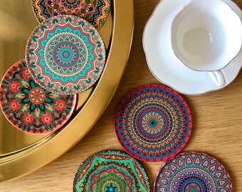 Ensemble 6 dessous de verre mandala/Méditerranéen/Turkish/Cadeau-Set of 6 coasters/Gift for her/Gift birthday/Gift/Cadeau de Noël