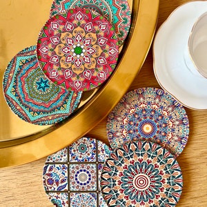 Set 6 coasters mandala/Mediterranean/Turkish/Gift-Set of 6 coasters/Gift for her/birthday gift/Christmas gift/ box