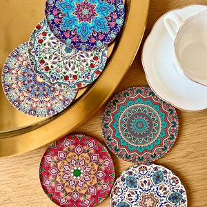 Set of 6 mandala coasters/Mediterranean/Turkish/Cadeau-Set of 6 coasters/Gift for her/Gift birthday/ Christmas/Cadeau de Noël image 1