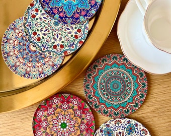 Set 6 coasters mandala/Mediterranean/Turkish/Gift-Set of 6 coasters/Gift for her/Gift birthday/Gift/Christmas gift