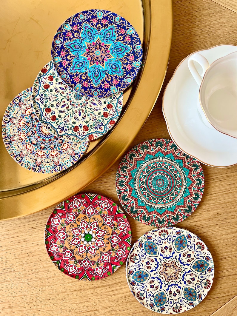 Set of 6 mandala coasters/Mediterranean/Turkish/Cadeau-Set of 6 coasters/Gift for her/Gift birthday/ Christmas/Cadeau de Noël image 1