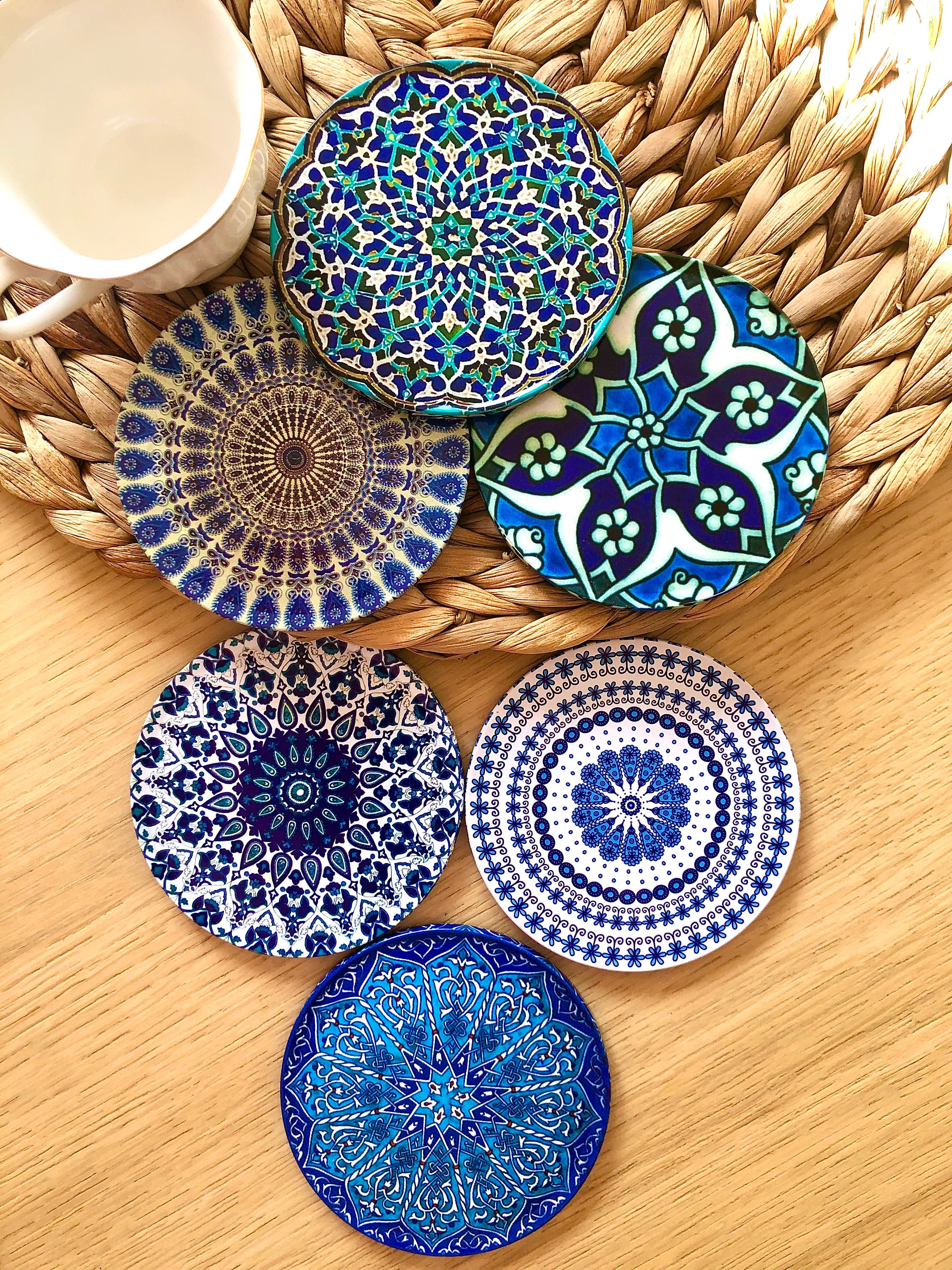 Ensemble 6 Dessous de Verre/Méditerranéen/Mandala/Persan/Cadeau-Set Of Coasters/Gift/Turkish/Orient/