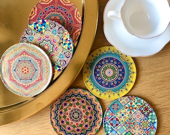 Ensemble 6 dessous de verre mandala/Méditerranéen/Turkish/Cadeau Set of 6 coasters/Gift for her/ birthday /christmas/Cadeau de noël coffret