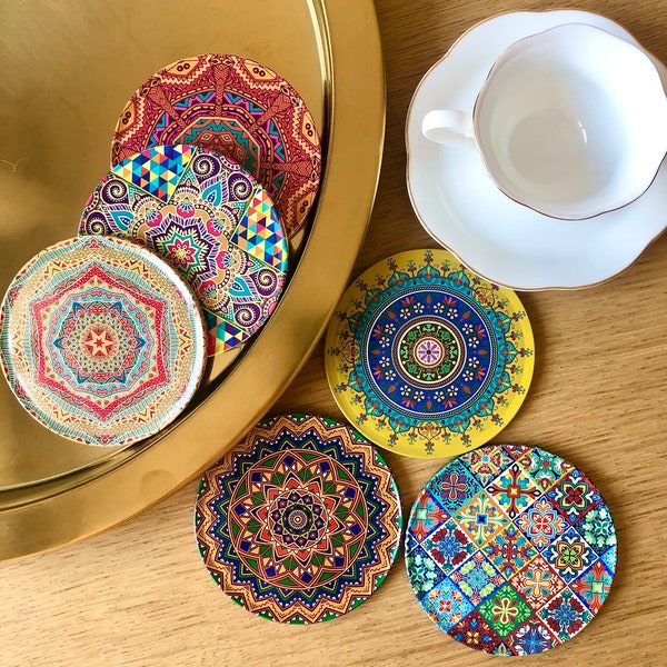 Set of 6 mandala coasters/Mediterranean/Turkish/Gift Set of 6 coasters/Gift for her/ birthday /christmas/Christmas gift box