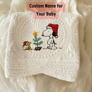 Christmas Dog Baby Blanket, Cartoon Dog Baby Quilt, Embroidered Custom Baby Name Gift, Personalized Baby Blanket, Keepsake for Newborn #14