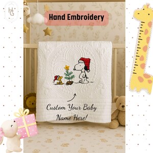 Christmas Dog Baby Blanket, Cartoon Dog Baby Quilt, Embroidered Custom Baby Name Gift, Personalized Baby Blanket, Keepsake for Newborn #14
