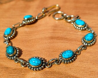 Handcrafted Turquoise Bracelet: Sterling Silver Boho Jewelry, 7 Inch