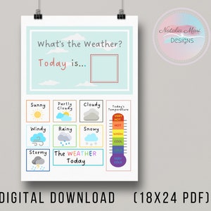 Weather chart, Educational kids learning chart of weather and temperature for home school, classroom, preschooler, elementary students