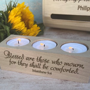 Matthew 5:4 Wooden Tealight Candle Holder Prayer Bible Grief Remembrance Loss RIP Funeral Quote Christianity Holy