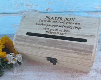 Jeremiah 33:3 Prayer Box Engraved Wooden Treasure Chest Style Box Religion Bible Holy Christian