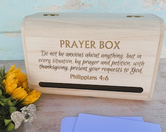 Philippians 4:6 Prayer Box Engraved Wooden Treasure Chest Style Box Religion Bible Holy Christian