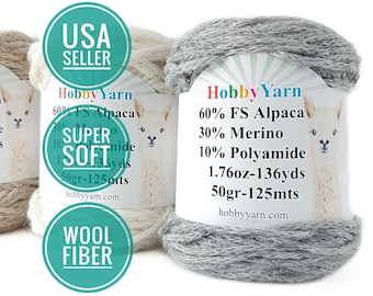 Alpaca Merino Wool Yarn: Worsted Weight, 136 yds