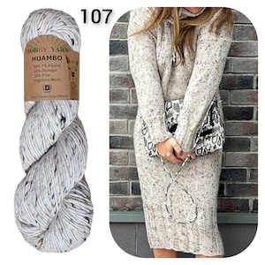 Natural Alpaca Tweed Wool Yarn 175 yds – Soft Winter Knitting Crochet Yarn 107 – Natural White