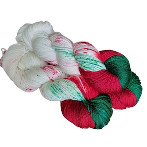 100% Superwash Merino Hand Dyed DK Weight Yarn 220yds Christmas Candy