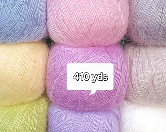 Mohair Blend Lace Weight Yarn, Fluffy Halo Texture, 410yds