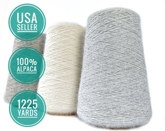 100% Alpaca Wool Yarn, Knitting Yarn Cone 1225yds