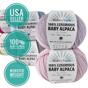 100% Baby Alpaca Wool Yarn Worsted Weight 96yds