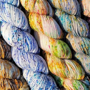 Hand Dyed SW Merino Wool Rainbow Speckled Soft Socks Yarn 437yds