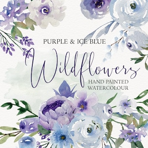 Fiori selvatici dell'acquerello viola e blu, lillà rose margherite png Clip Art primavera estate invito a nozze