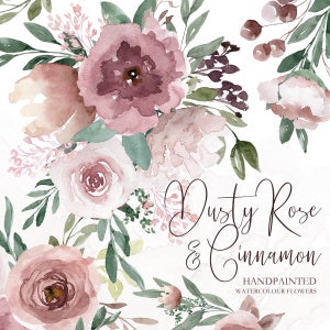 Dusty Rose Watercolor Florals Dusty Pink Watercolor Floral Clipart Cinnamon Rose Wedding Spring Summer Fall Winter Commercial Use