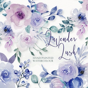 Lavanda e fiori blu acquerello Rose, lillà Matrimonio floreale Clip art Primavera Estate Inverno Matrimoni Uso commerciale