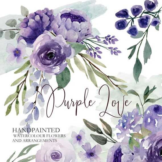 Purple Watercolor Peonies Lilacs Roses Greenery PNG Transparent