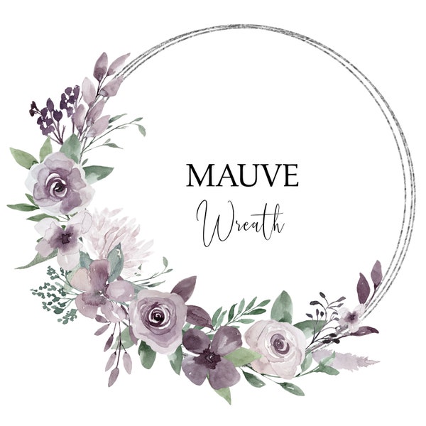 Mauve Watercolor Flower Wreath, Purple Wedding Shower Baptism Clip Art Light Purple Florals, Spring and Summer Clip Art Commercial Use