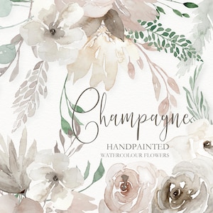 BOHO Crème Aquarelle Floral Clip Art Champagne Aquarelle Floral Clipart Neutre Mariage Printemps Été Automne Hiver Pâques