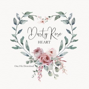 Dusty Rose Aquarell Blumen Herz Kranz Rosa Blumen Transparenter Hintergrund Hochzeit Clip Art, Taufe Frühling Sommer Winter