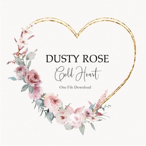 Dusty Rose Flower Heart Aquarela Grinalda Dusty Pink Wedding Shower Batismo Clip art, Rosa Florais Primavera Verão Inverno
