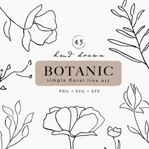 Botanische handgezeichnete Linie Kunst, Blumenlinie Kunst, feine Linie Blumenkunst, minimalistische Hochzeit, SVG, PNG transparenter Hintergrund kommerzielle Nutzung