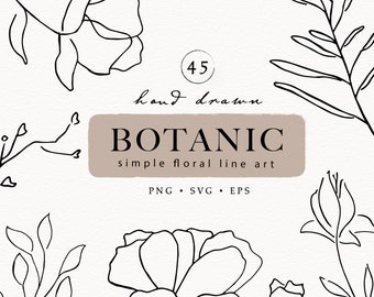 Arte lineal botánico dibujado a mano, arte lineal floral, arte floral de línea fina, boda minimalista, SVG, PNG, fondo transparente, uso comercial