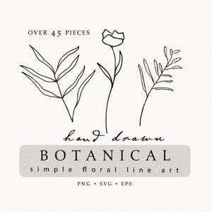 Botanical Minimalism Floral line art. Botanical Wedding, Shower, Baptism Invite Clip Art. SVG, PNG and EPS Vector Files available.