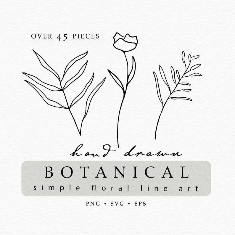Botanical Minimalism Floral line art. Botanical Wedding, Shower, Baptism Invite Clip Art. SVG, PNG and EPS Vector Files available.