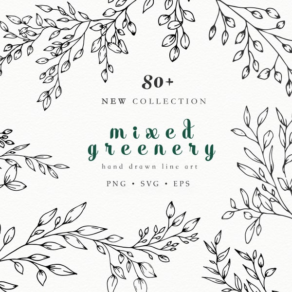 Botanical Leaves and Branches SVG, Fall Greenery Line Art, Hand Drawn Vector Greenery, Greenery Clip Art, Wedding Greenery Clip Art