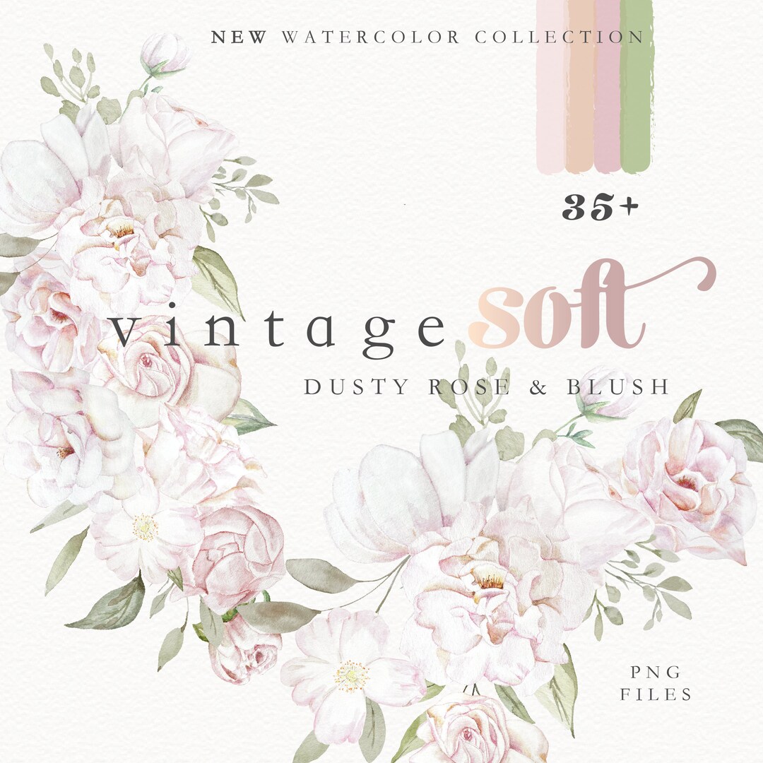 Dusty Rose Floral Clip Art Watercolor Roses Blush - Etsy