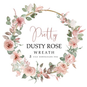 Ghirlanda di fiori dell'acquerello di Dusty Rose, ClipArt di battesimo per doccia nuziale Dusty Pink, fiori rosa chiaro, primavera ed estate Clip Art