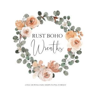 Boho Rust Orange Akwarela Eukaliptus Wianki Miedziany Rustykalny Wieniec png clipart Wiosna Lato Jesień Ślub Clip Art