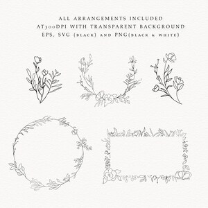 5qty Botanical Minimalism Floral line art Arrangements. All available in EPS, SVG and PNG.