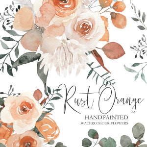 Boho Rust Orange Watercolor Flowers Hand Painted Watercolor - Etsy