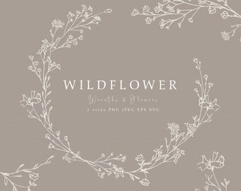Wildflower Hand Drawn Line Art, Baby's Breath Line Art, Organic Botanical Wedding Line Art, Wildflower SVG, png transparent background.