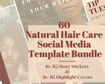 60 Natural Hair Care Instagram Templates, Highlight Cover, Engagement, Marketing Strategy, Social Media Template, Branding, Beauty Instagram