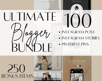 100 Instagram Templates, Blogger Template, Responsive, Vlog, Branding Kit, Pinterest Templates, Bonus Stickers, Highlight Covers