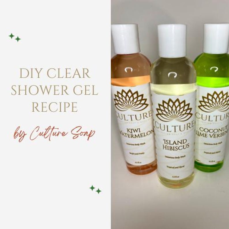 Puede incluir: Tres botellas de pl&aacute;stico transparente de gel de ducha con etiquetas doradas. Las etiquetas presentan un dise&ntilde;o de flor de loto y el texto "Culture Soap". Las botellas est&aacute;n etiquetadas como "Kiwi Watermelon", "Island Hibiscus" y "Coconut Lime Verbena".