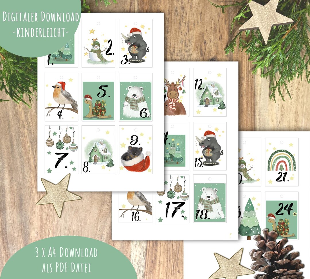 Adventskalender Zahlen PDF Digital Download Für Kinder, Kalender
