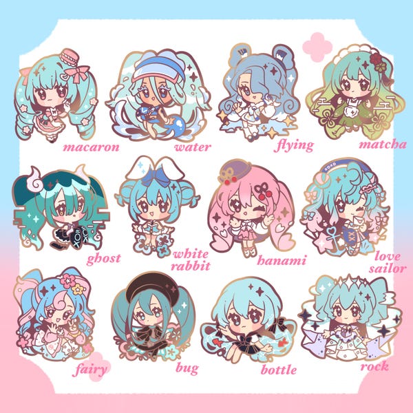 Vocaloid Virtual Singer Miku Sakura Matcha Bunny | 2 inch enamel pins